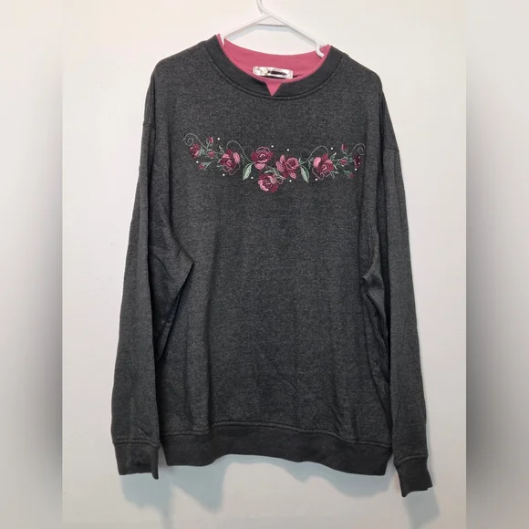 Feathers Dark Gray Floral Women's Sweater - Picture 3 of 13